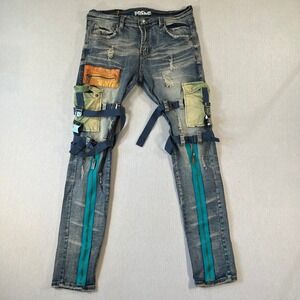 NEW Preme Jeans Men 32x32 Distressed Tactical Cargo Zipper Straps Streetwear NWT